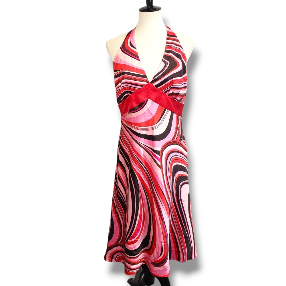 Laundry by Shelli Segal Groovy Y2K Vibes Pink and Black Halter Dress Size 12